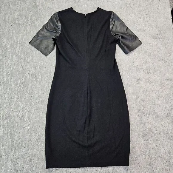 Vince Black/ Leather Sleeve‎ Pencil Dress Work Career Office Womens